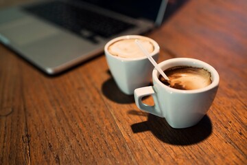 cup of coffee and laptop