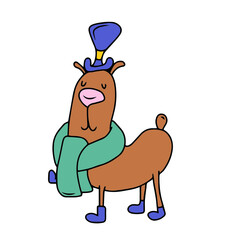 Vector children's design ,for a postcard banner sticker, A dog in a hat and scarf
