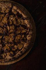 Delicious Pizza Burger Classic Homemade Tomato Sauce Sausage Cheese Onion Chicken Meat Pasta Shrimp Restaurant Menu Gourmet on a wooden table