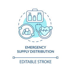 Emergency supply distribution turquoise concept icon. Medical donation abstract idea thin line illustration. Isolated outline drawing. Editable stroke. Roboto-Medium, Myriad Pro-Bold fonts used