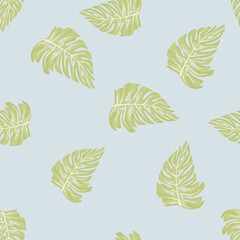Monstera leaf seamless pattern with hand drawn tropical print. Modern nature background. Vector illustration for seasonal textile .