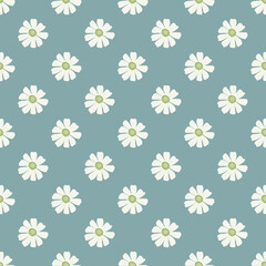 Chamomile pattern seamless in freehand style. Spring flowers on colorful background. Vector illustration for textile.