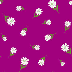 Fototapeta na wymiar Chamomile pattern seamless in freehand style. Spring flowers on colorful background. Vector illustration for textile.