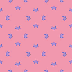 Fox pattern seamless in freehand style. Head animals on colorful background. Vector illustration for textile.