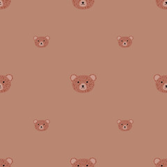 Bear pattern seamless in freehand style. Head animals on colorful background. Vector illustration for textile.