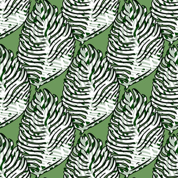 Palm leaf seamless pattern with hand drawn in line tropical print. Modern nature background. Vector illustration for seasonal textile.