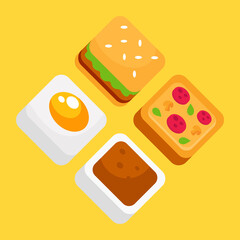 vector illustration of pizza and burger set