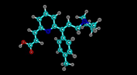 Acrivastine molecular structure isolated on black