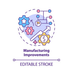 Manufacturing improvements concept icon. Improving customer experience abstract idea thin line illustration. Isolated outline drawing. Editable stroke. Roboto-Medium, Myriad Pro-Bold fonts used