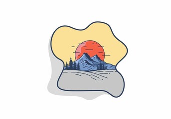 Mountain and the big sun illustration