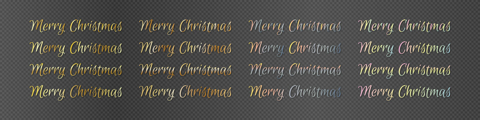 Merry christmas collection of multicolored lettering. Gold, colored, luxury. On a transparent background. Vector set