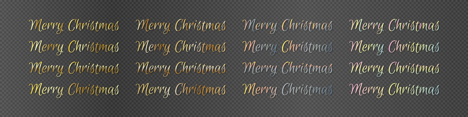 Fototapeta premium Merry christmas collection of multicolored lettering. Gold, colored, luxury. On a transparent background. Vector set