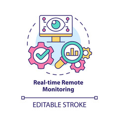 Real time remote monitoring concept icon. Controlling systems remotely abstract idea thin line illustration. Isolated outline drawing. Editable stroke. Roboto-Medium, Myriad Pro-Bold fonts used