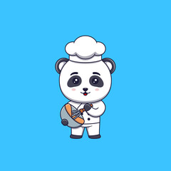 Cute panda chef with whisk and mixing bowl