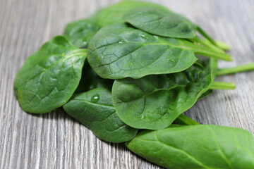 Obraz premium fresh spinach on a wooden rustic table