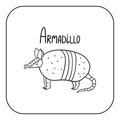 Animal English alphabet. Coloring page with animal. Letter A - Armadillo.
