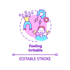 Feeling irritable concept icon. Anxiety emotional disorder. Mental illness abstract idea thin line illustration. Isolated outline drawing. Editable stroke. Roboto-Medium, Myriad Pro-Bold fonts used