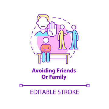 Avoiding friends and family concept icon. Anxiety mental disorder abstract idea thin line illustration. Isolated outline drawing. Editable stroke. Roboto-Medium, Myriad Pro-Bold fonts used