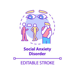 Social anxiety disorder concept icon. Type of emotional disorder abstract idea thin line illustration. Isolated outline drawing. Editable stroke. Roboto-Medium, Myriad Pro-Bold fonts used
