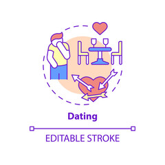 Dating concept icon. Love and relationship difficulties. Anxiety trigger abstract idea thin line illustration. Isolated outline drawing. Editable stroke. Roboto-Medium, Myriad Pro-Bold fonts used