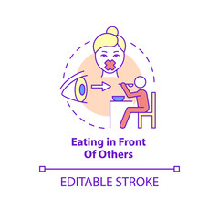 Eating in front of others concept icon. Anxiety disorder trigger abstract idea thin line illustration. Isolated outline drawing. Editable stroke. Roboto-Medium, Myriad Pro-Bold fonts used