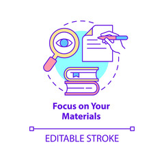 Focus on your materials concept icon. Prepare for confidence. Avoid anxiety abstract idea thin line illustration. Isolated outline drawing. Editable stroke. Roboto-Medium, Myriad Pro-Bold fonts used