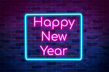 Fototapeta premium Happy New Year neon banner.