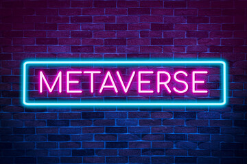 Fototapeta premium Metaverse neon banner, light signboard.