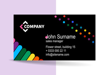 Business card with abstract modern design. Rainbow line and dots