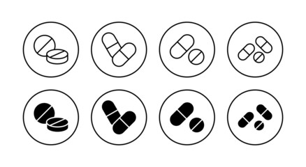 Pills icons set. capsule icon. Drug sign and symbol