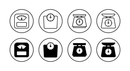 Scales icons set. Weight scale sign and symbol