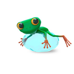 3D Illustration of a Green Frog on a Big Drop of Water