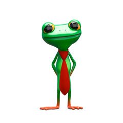 3D Illustration of a Green Frog with a Tie on a White Background