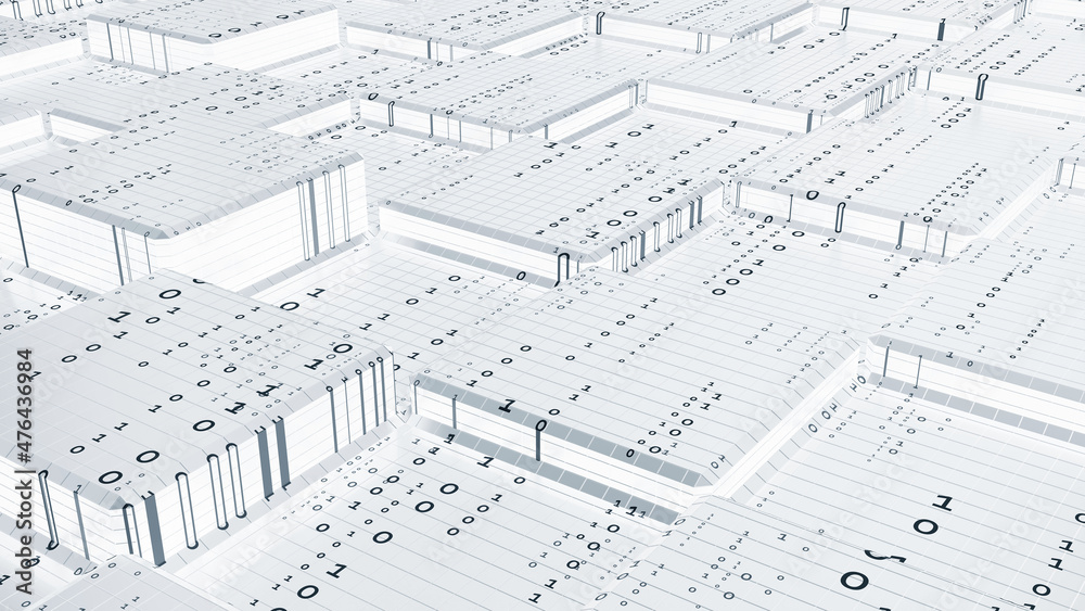 Leinwandbilder Big data analytics and storage. Digital code, information flow. Data encryption, blockchain 3d network illustration