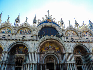 Venice, Italy, July 2017 - Day view of Basilica di San Marco, the most famous and beautiful church at Venice 