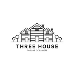 logo for real estate, home renovation, home construction. logo made of three houses in line art style