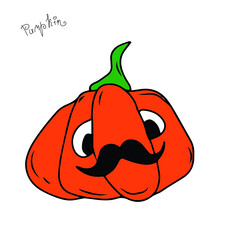 Vector children's design for backgrounds and fabrics, postcards.Funny Halloween party,pumpkin, ghost,skull,broom,bat,voodoo doll,Cauldron,witch hat