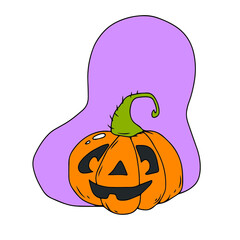 Vector children's design for backgrounds and fabrics, postcards.Funny Halloween party,pumpkin, ghost,skull,broom,bat,voodoo doll,Cauldron,witch hat