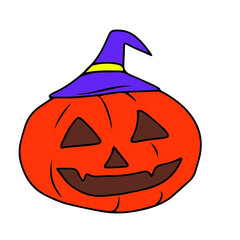 Vector children's design for backgrounds and fabrics, postcards.Funny Halloween party,pumpkin, ghost,skull,broom,bat,voodoo doll,Cauldron,witch hat