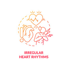 Irregular heart rhythms red gradient concept icon. Slow heartbeat. Tachycardia abstract idea thin line illustration. Isolated outline drawing. Roboto-Medium, Myriad Pro-Bold fonts used
