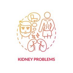 Kidney problems red gradient concept icon. Blood filtration organs disorder. Renal illness abstract idea thin line illustration. Isolated outline drawing. Roboto-Medium, Myriad Pro-Bold fonts used - obrazy, fototapety, plakaty