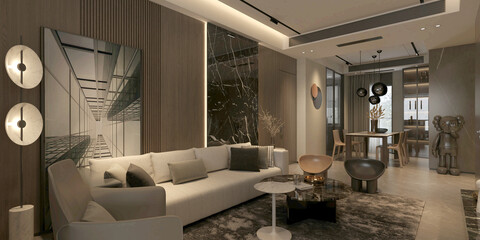 Fototapeta na wymiar 3d render of home living room