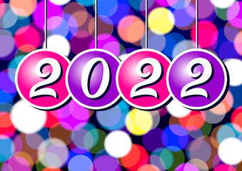 The inscription 2022 on balls on the background of multicolored background consisting of a circles - 476440989