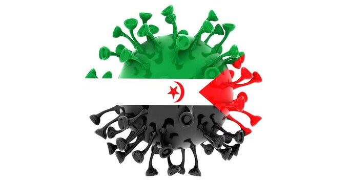 Flag of Sahrawi on Seamless looping 3D animation of the covid-19 Corona Virus 4K UHD 60FPS
