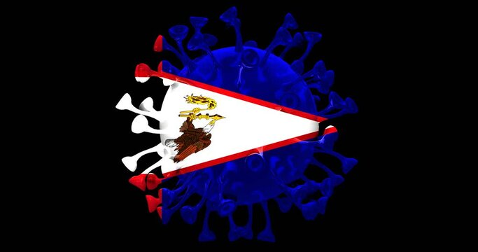 Flag of American Samoa on Seamless looping 3D animation of the covid-19 Corona Virus 4K UHD 60FPS