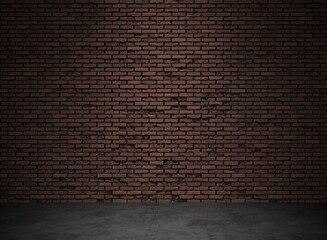 3d rendering old brown brick wall and black concrete floor