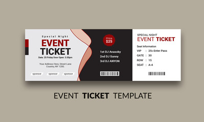 Event Ticket Vector Template and creative design