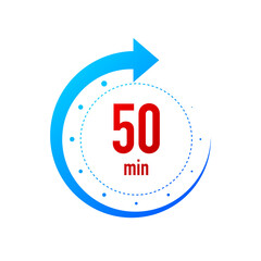 50 minute clocks arrows. Work time effect or delivery service time icons. White background. Vector illustration.