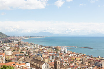 Fototapeta na wymiar View of the Gulf of Salerno / Salerno bay and the greater city of Salerno, Campania, Southern Italy.