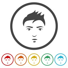 Man Beauty Face Icon isolated on white background, color set
